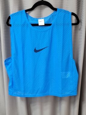 Nike Blue Mesh Cropped Tank Top with Black Swoosh